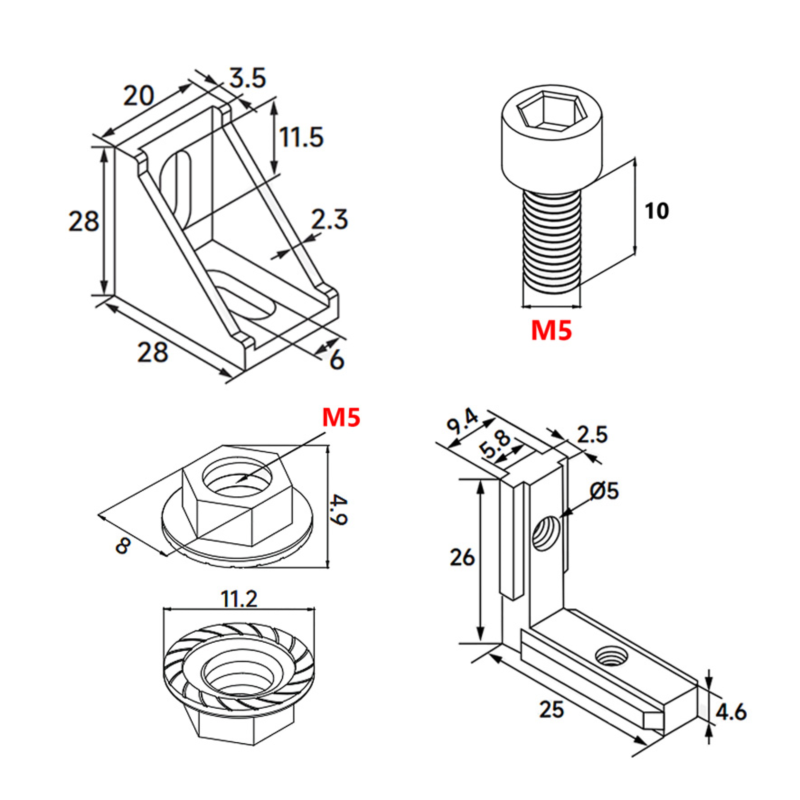 Composants pour mobilier ou structures en aluminiu